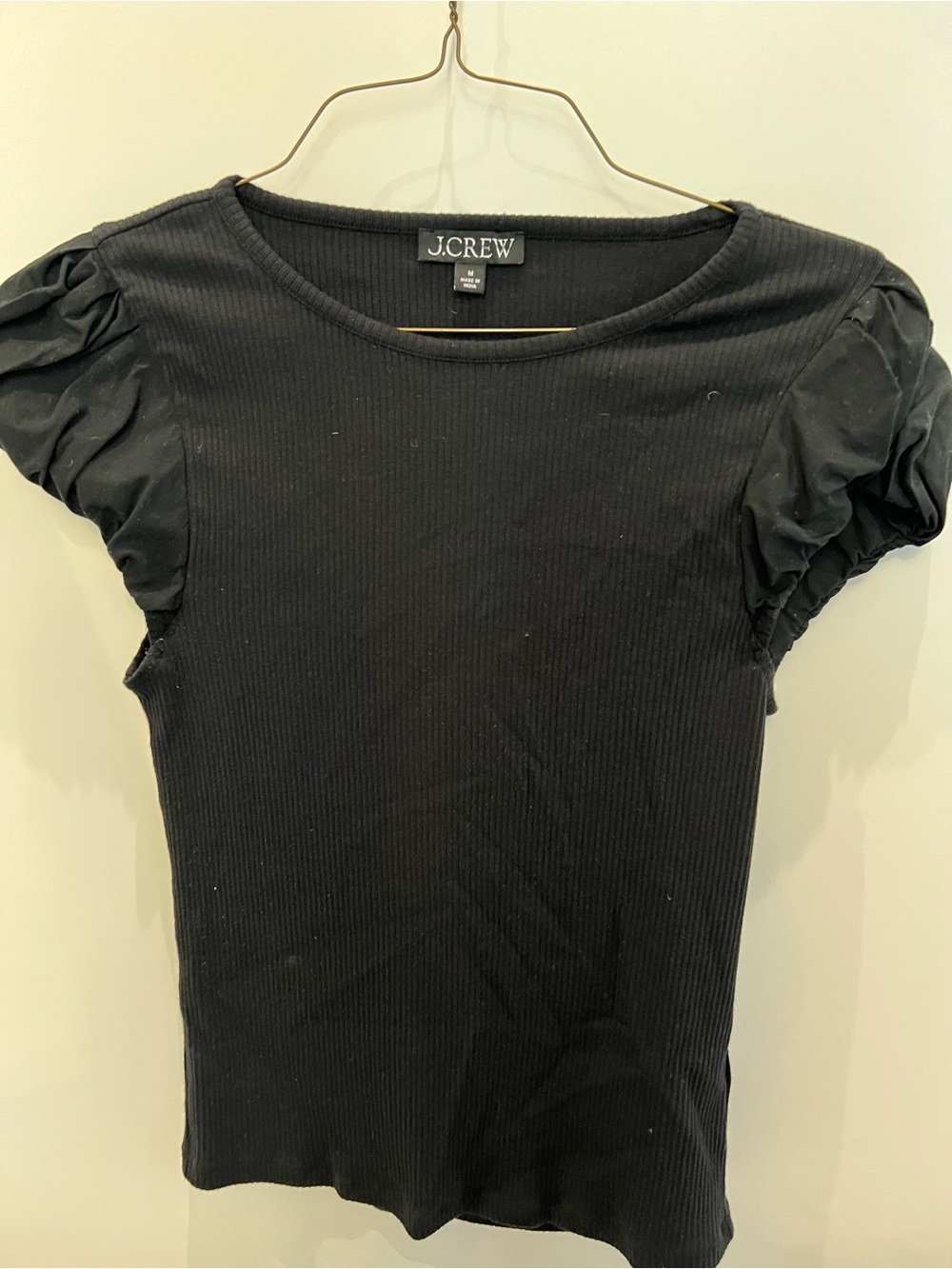 J. Crew Black Ribbed Puff Sleeve Tee